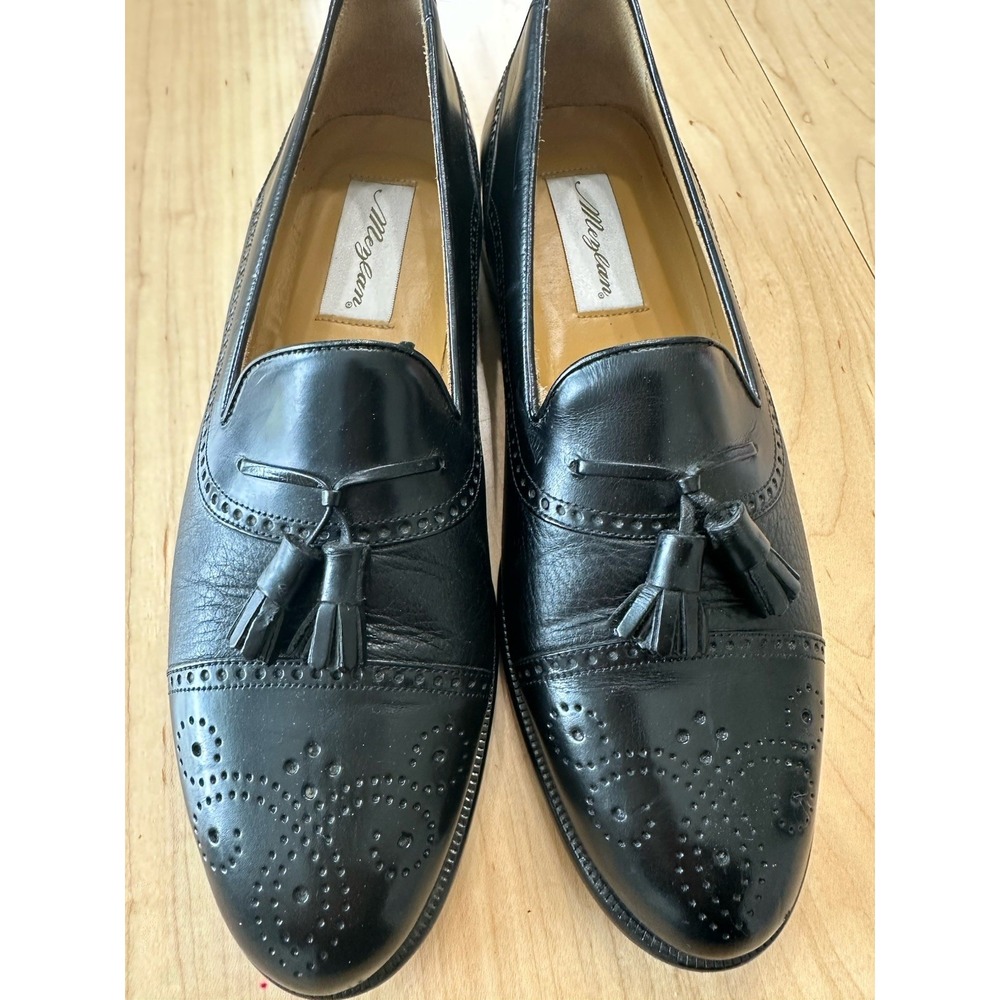 Mezlan Havana Black Leather Tassel Loafers Mens 10 Brogue Cap Toe Spain Shoe